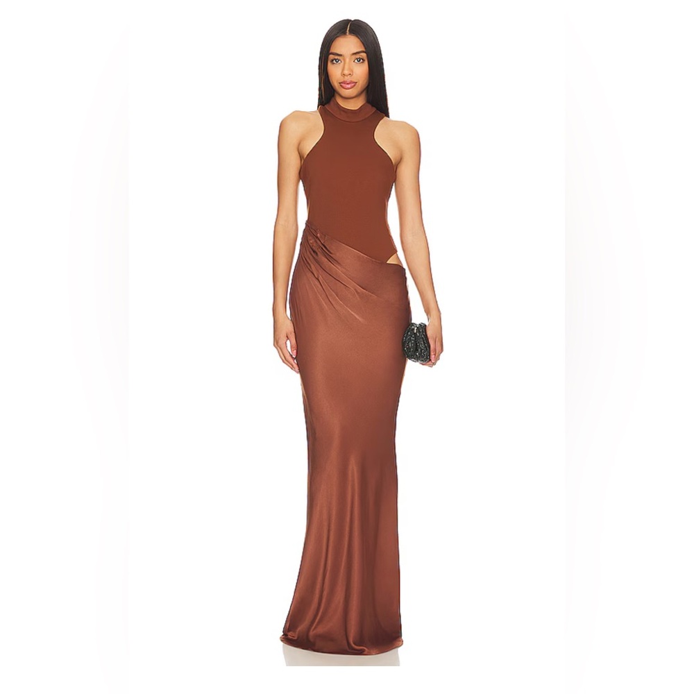 Estrella Maxi Dress in Nutshell Brown by Camila Coelho —Elegant Brown Dress